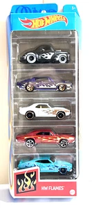 2021 Hot Wheels 5 Pack HW Flames GTN48 '69 Camaro/'41 Willys/'68 HEMI Barracuda - Picture 1 of 2