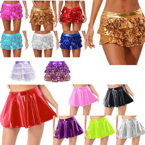 Damen Metallic Rock Shorts hohe Taille Jazz Tanzkleidung Minirock Culotte - Bild 1 von 140