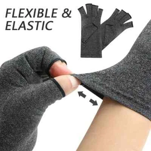 Fingerless Heated Arthritis Hand Support Compression Gloves /Half Finger Mittens - Picture 1 of 6