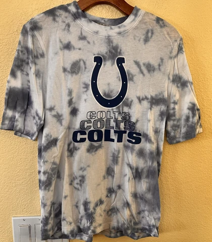 Indianapolis Colts Horseshoe Logo Football Tie Dye Womens T Shirt Size M Cover