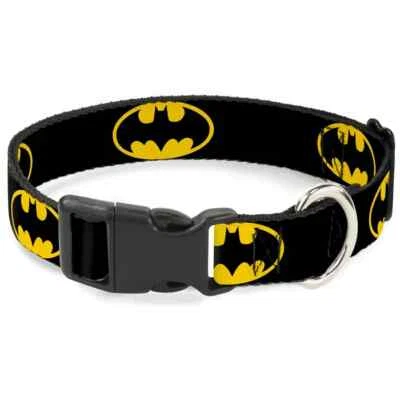 Collar de perro con clip de plástico con hebilla-DC Comics Batman Signal negro amarillo 1" de ancho Foto 1 de 4