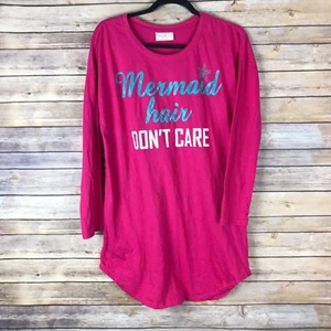 Bobbie Brooks Sleep Shirt Womens S Pink Mermaid Hair Don't Care Long Sleeve Knit - Picture 1 of 5