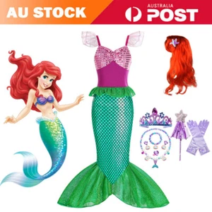 Girls Mermaid Dress Costume Kids Princess Outfits Cosplay Accessories Set Party - Picture 1 of 18