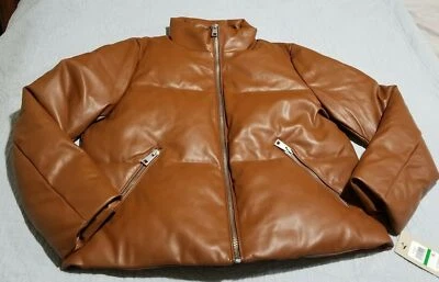 Levis Breanna Puffer Eco Leather Quilted Full Zip Winter Jacket Camel Women Sz S - Image 1 of 4