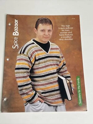Spice Bazaar V Neck Pullover Adult Size S M L XL Knitting Pattern - Image 1 of 4