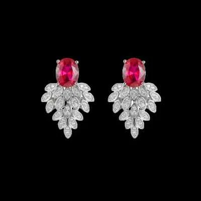 925 Sterling Silver 7x9mm Oval Ruby Cluster 1''Earrings Gemstone Gold-Plated - Image 1 of 2