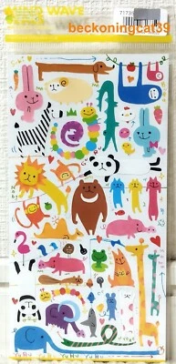 MIND WAVE Yuru Yuru Animal Sticker Dog Cat Panda Bear Rabbit Monkey MADE JAPAN - Image 1 of 3