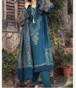 Maria B Pakistani Shirt Trouser Luxury  Embroidered Designer Dress Linen Xl - Picture 1 of 10