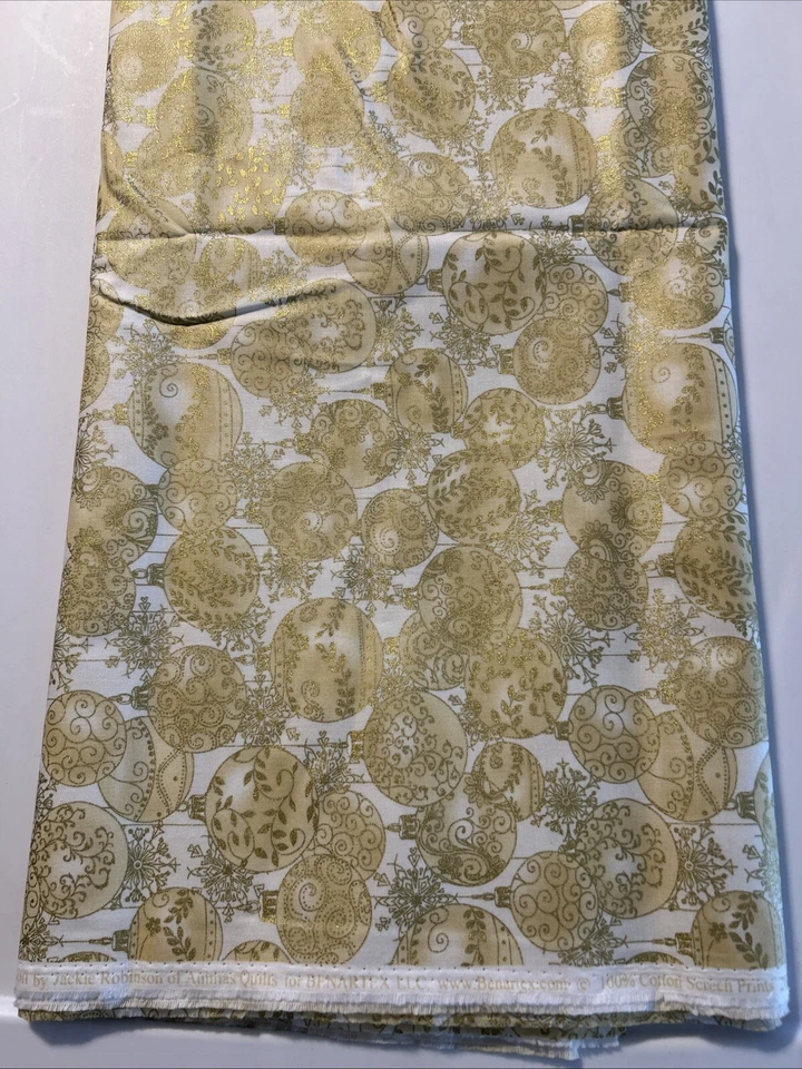 A Festive Season Cotton Christmas Jackie Robinson Benartex Gold Glitter 2 Yards - Image 1 of 3