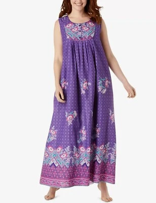 Only Necessities Plus Size Plum Burst Sleeveless Bib Long Lounger Size 4X(34/36) - Image 1 of 4