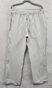 Ellen Tracy Women Pants Large Cream Linen Drawstring Flat Front Loose Fit Ankle - Picture 1 of 19