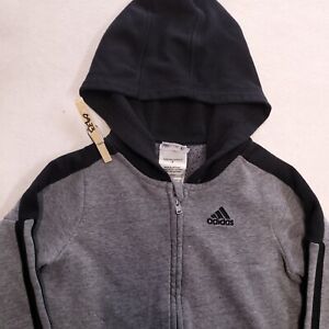 Adidas Casual Zip Up Long Sleeve Hooded Sweatshirt Youth Boys Size 5 Gray Black