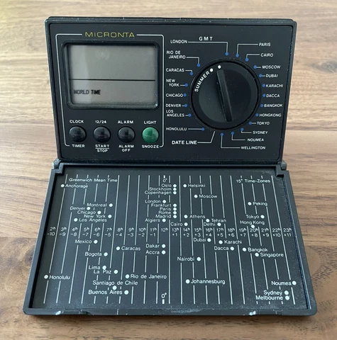 Vtg Radio Shack Micronta LCD World Time Travel Clock 63-710 Timer Snooze Light Cover