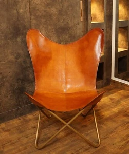 Trending Brown Handmade Goat Leather Butterfly Chair with Iron Frame - Picture 1 of 5