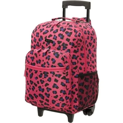 Rockland Double Handle Rolling Backpack Magenta Leopard 17-Inch New - Image 1 of 3