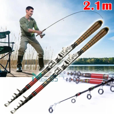 Caña de pescar telescópica profesional de fibra de carbono de 2,1 m caña giratoria de agua salada Foto 1 de 4