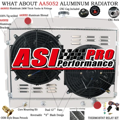ASI 3 Row Radiator+Shroud Fan+Relay For Dodge Coronet 26" Wide 1970-1974 Mopar Foto 1 de 4