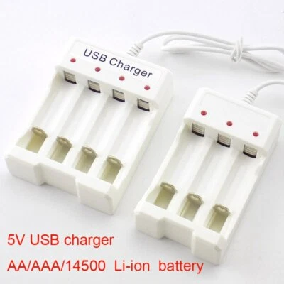 USB Fast Charging 3/4 Slot Li-ion Battery Charger for AA/AAA 14500 1.2V Battery - Image 1 of 4