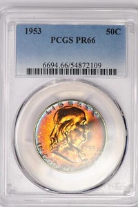 1953 TONED Franklin Half Dollar Proof PCGS PR66 PF 66 Toning Silver Coin 50C - Picture 1 of 4