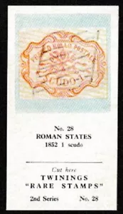 Estados romanos 1852 1 Scudo sellos raros en tarjeta de cigarrillo - Imagen 1 de 2