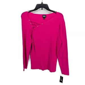 INC International Concepts Women’s Asymmetric Lace-Up Neck Sweater Pink Tutu XL - Picture 1 of 2