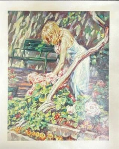 Sebastia Boada Flowers Garden H/S Giclee on Canvas Women Picking Flowers Art - Picture 1 of 2