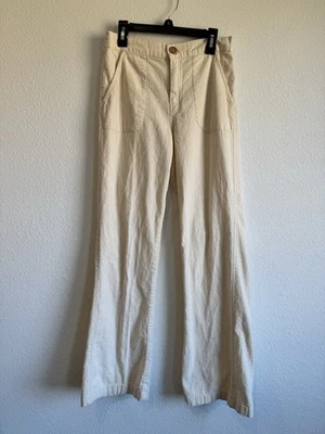 Pantalones para mujer Roxy blanco roto tiro medio pierna recta bolsillos de playa pequeños *mancha* Foto 1 de 4