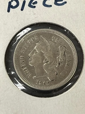 1865 Civil War Era Three Cent Nickel VF Grade - Image 1 of 3