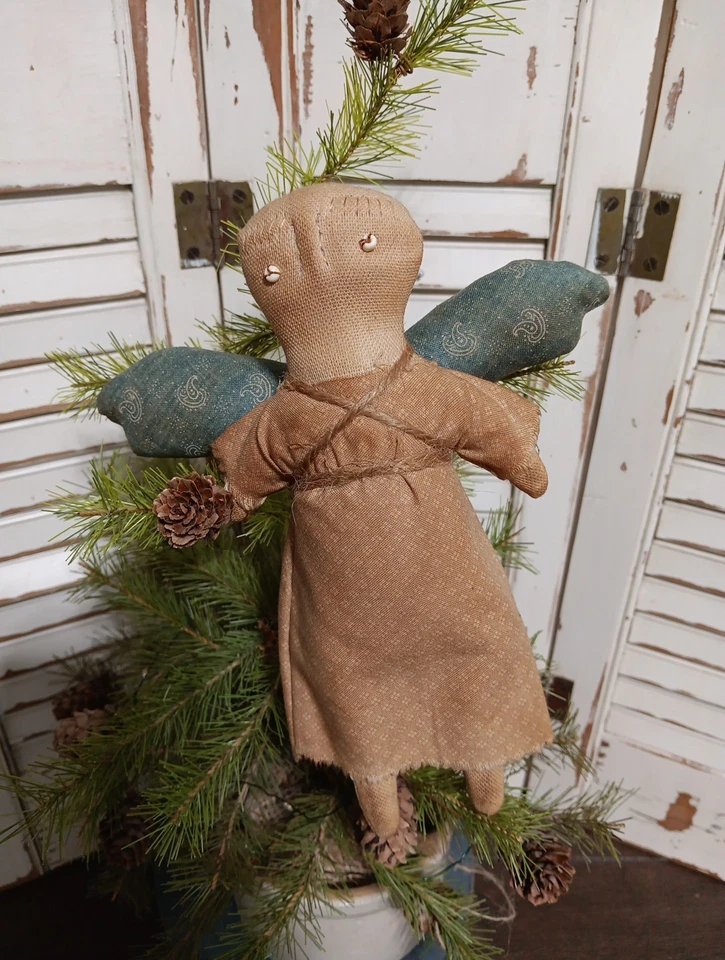 Primitive Folk Art  Cupboard Prairie Doll Angel Ornament  - Image 1 of 1