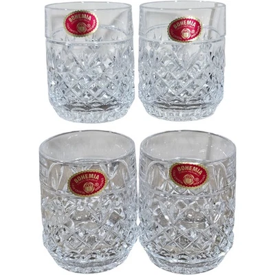 Bohemia Diamond Cut Glass Whisky Tumblers Set 4 Czech Republic 300ml Vintage - image 1 of 4