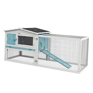  Rabbit Hutch 2-Story Bunny Cage, Guinea Pig Cage, Small Animal Light Blue - Picture 1 of 8