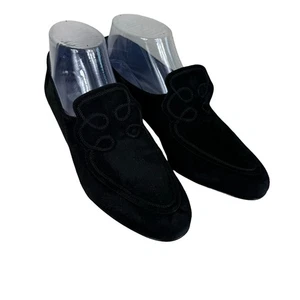 Mocasines D'Rossana Vintage Cuero Gamuza Negro Tacón Sin Cordones Hechos en Italia 7.5M - Imagen 1 de 7