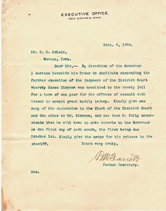 1904 Iowa Gouverneur Albert B. Cummins Executive Office Briefkopf handsigniert - Bild 1 von 1