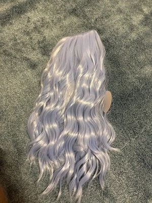 Synthetic Light Blue Wig With Bangs Wavy Bob 16 Inch Long Heat Resistance Gray - Image 1 of 4