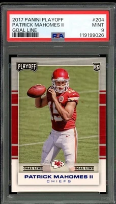 Tarjeta de novato Patrick Mahomes 2017 Panini Playoff Goal Line #204 PSA 9 Foto 1 de 2