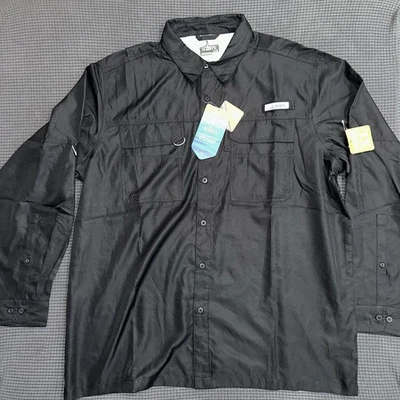 Habit 男式长袖钓鱼衬衫黑色 XL 太阳能因素 UPF 40 速干全新带标签 — 第 1/4 张图片