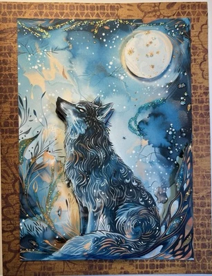 Tarjetas de felicitación 3D hechas a mano Howling Wolf CHAPADO por Kim Foto 1 de 2