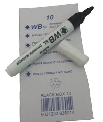 Whiteboard Drywipe Bullet Tip Black Markers x 10 (PC) 1 black - Image 1 of 4