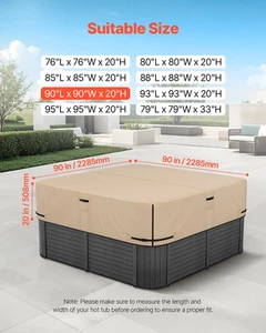 Outdoor Hot Tub Cover 90 x 90 x 20 Inch Weatherproof and Waterproof Brown - Picture 1 of 10
