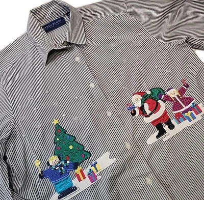 Camisa De Colección Karen Scott Abotonada Navidad Pequeña Santa Árbol Regalos Abuela  Foto 1 de 4