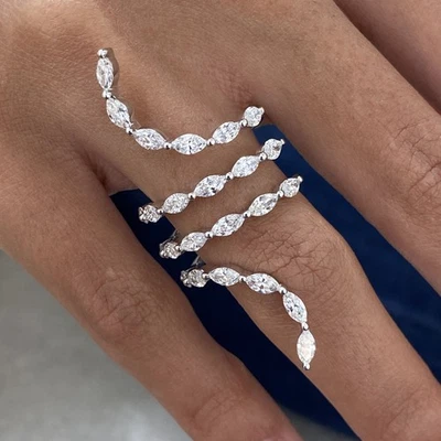 Anillo llamativo de diamantes creado en laboratorio marquesa 2,15 quilates F/VS 14K de oro blanco Foto 1 de 4