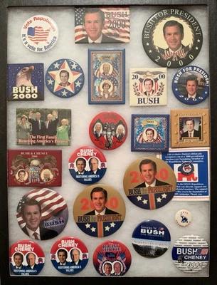 George W. Bush Presidential Pin Campaign Buttons.  24 Total. Case Included. - Image 1 of 4