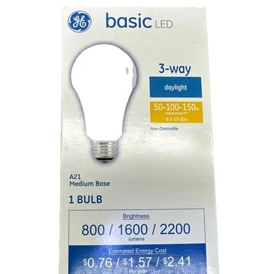 GE Basic Bulbs LED A21 Medium Base 3 Way In Daylight Up To 2200lm {D} - Image 1 of 4