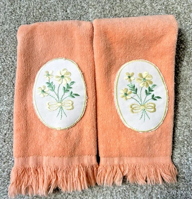 Toalla de té de mano Martex vintage amarilla margarita coral floral MCM 100 % algodón 17" Foto 1 de 4