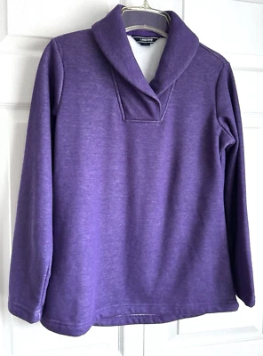 Lands’ End Women’s Petite XS  Fleece Lined Shawl Collar Sweatshirt Cozy PURPLE - Image 1 of 4