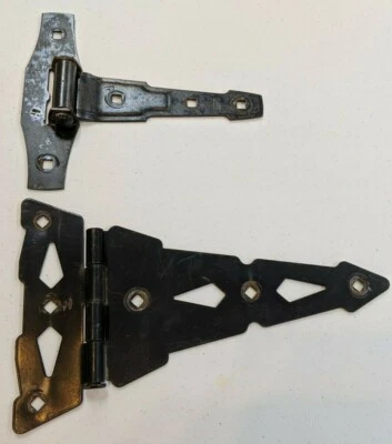 Grandes bisagras de granero vintage de metal ornamentado para exteriores decoración negra Stanley primitiva  Foto 1 de 4