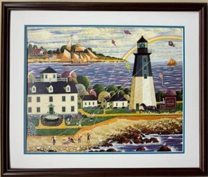 Heronim (Wysocki) "Spring"  FRAMED Primitive Art Lighthouse New England NEW! - Picture 1 of 3