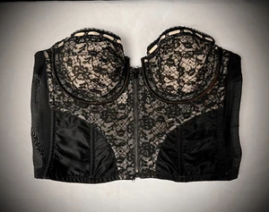 Vintage 50s 60s Black Satin & Lace Lady Marlene Bustier Bra Sz 38B - Picture 1 of 9
