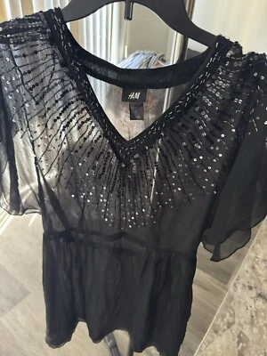Vestido túnica para mujer H&M traje de baño sin mangas cuello en V con lentejuelas negro talla 8 Foto 1 de 3