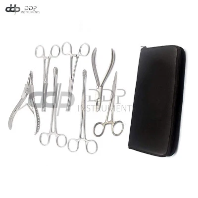 DDP Lot of 8 Pieces Professional Body Piercing Tool Kit with/Case